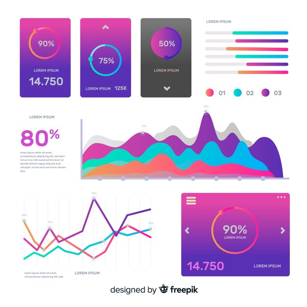 Colección de elementos infográficos en gradiente
