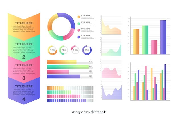 Colección de elementos infográficos en gradiente