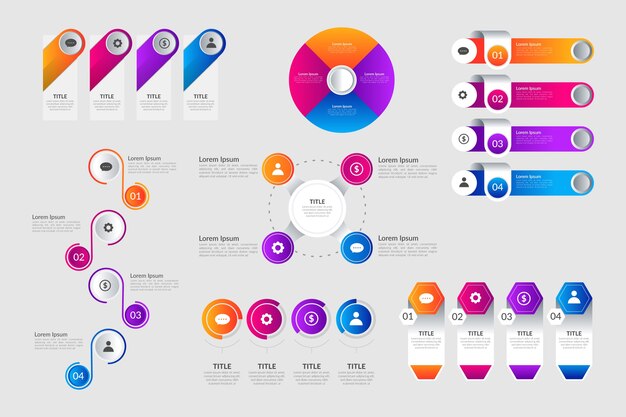 Colección de elementos infográficos en gradiente