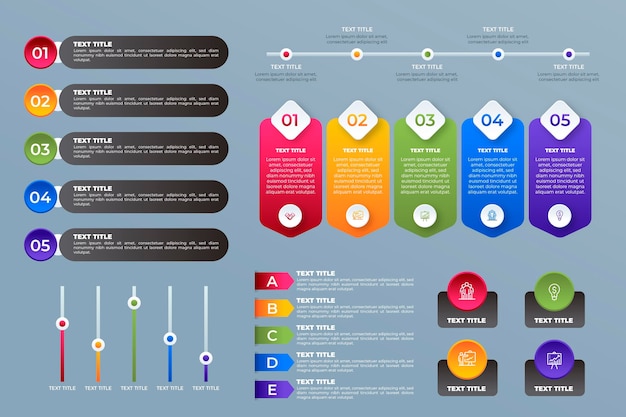 Colección de elementos infográficos en gradiente