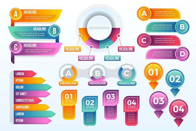 Colección de elementos infográficos en gradiente