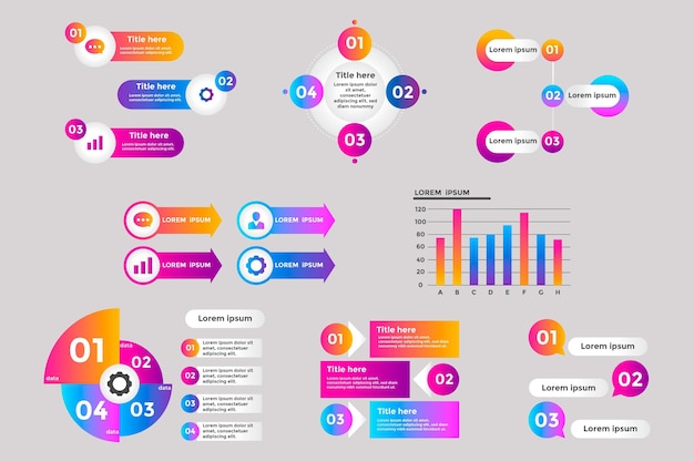 Colección de elementos infográficos en gradiente