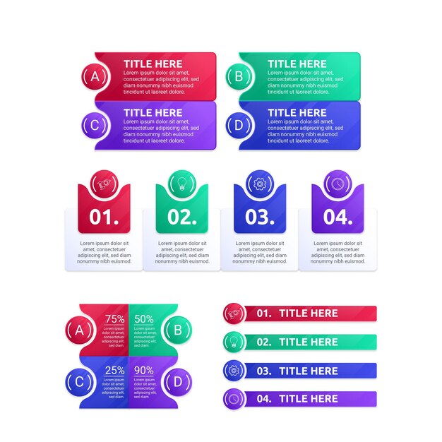Colección de elementos infográficos en gradiente