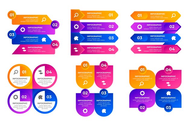 Colección de elementos infográficos en gradiente