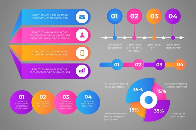 Colección de elementos infográficos en gradiente