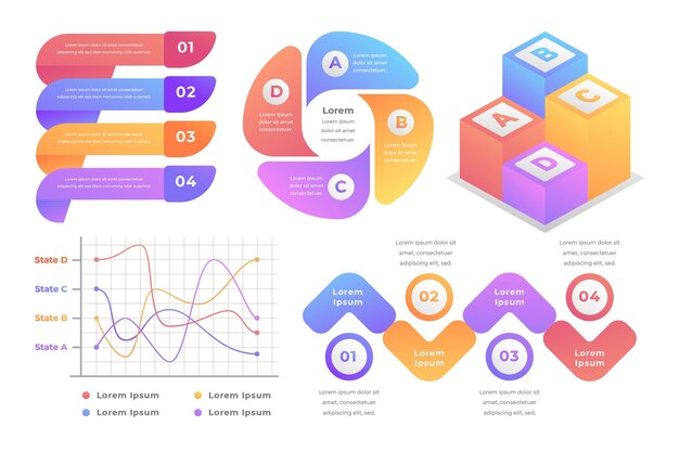 Colección de elementos infográficos en gradiente