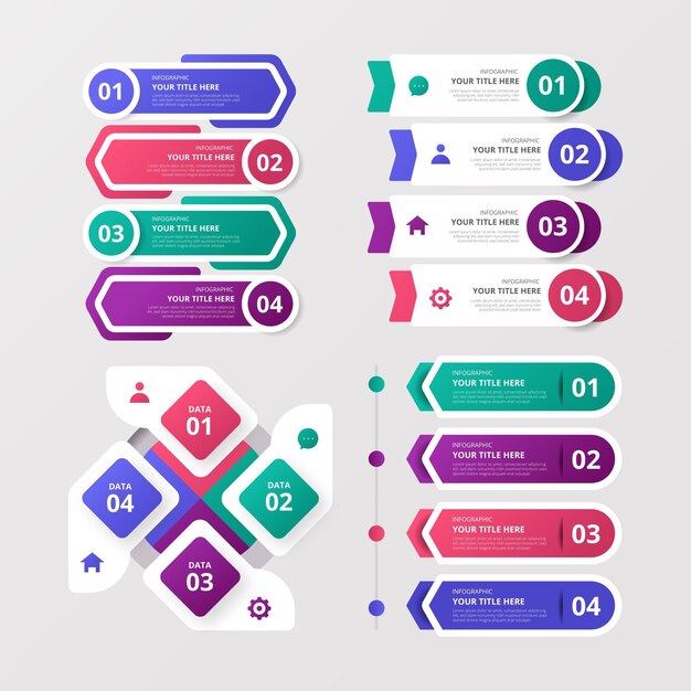 Colección de elementos infográficos en gradiente