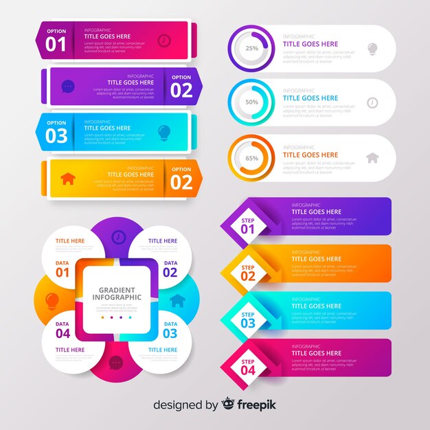 Colección de elementos infográficos en gradiente