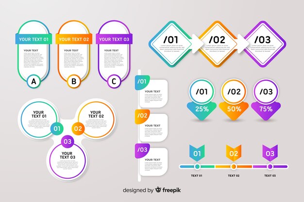 Colección de elementos infográficos en gradiente