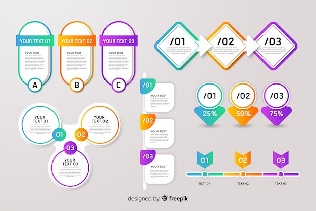 Colección de elementos infográficos en gradiente