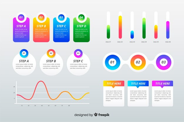 Colección de elementos infográficos en gradiente
