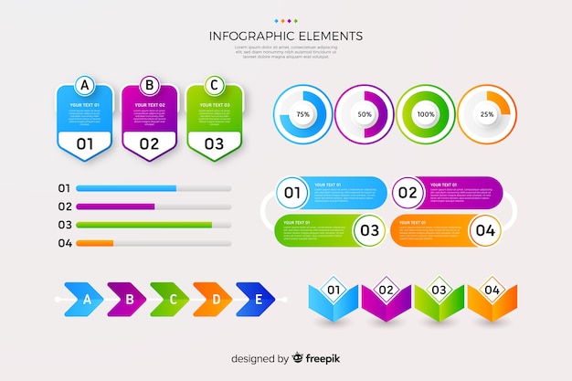 Colección de elementos infográficos en gradiente