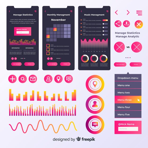 Colección de elementos infográficos en gradiente