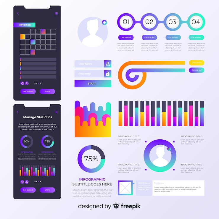 Vector gratuito colección de elementos infográficos en gradiente