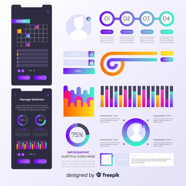 Colección de elementos infográficos en gradiente