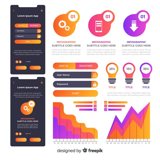 Colección de elementos infográficos en gradiente