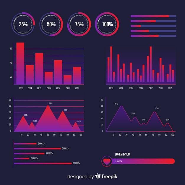 Colección de elementos infográficos en gradiente