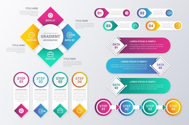 Colección de elementos infográficos en gradiente