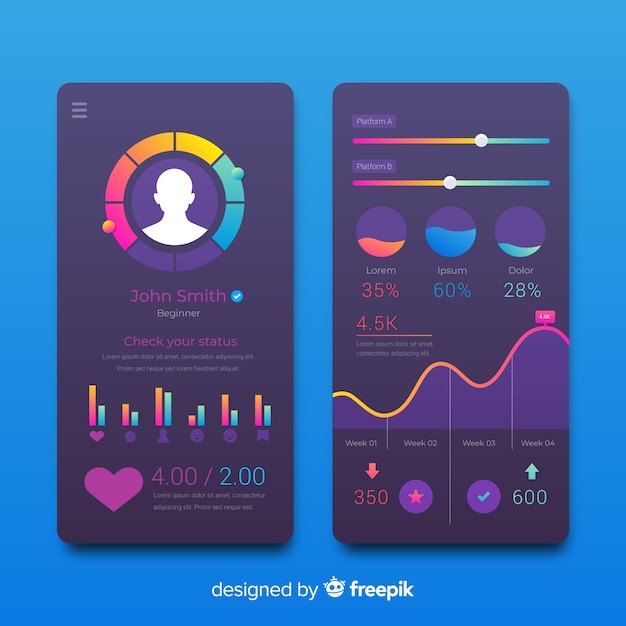 Colección de elementos infográficos en gradiente