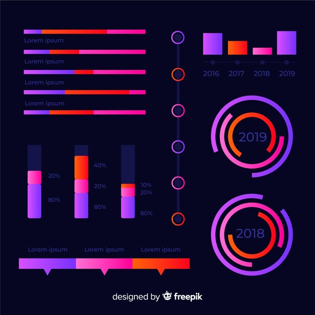 Colección de elementos infográficos gradientes