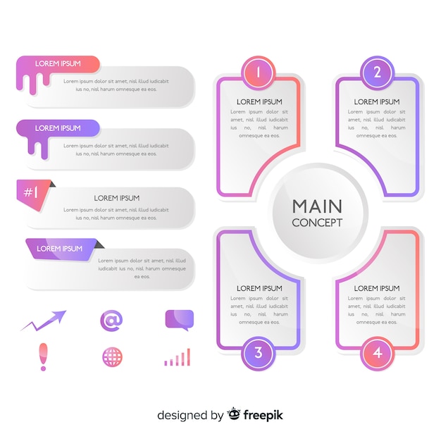 Colección de elementos infográficos gradientes