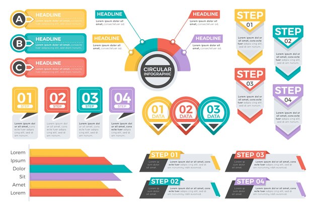 Colección de elementos infográficos planos