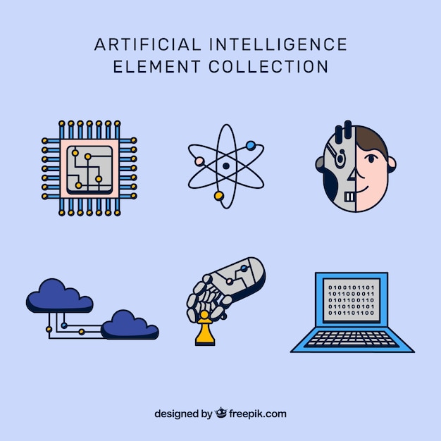 Colección de elementos de inteligencia artificial en diseño plano 