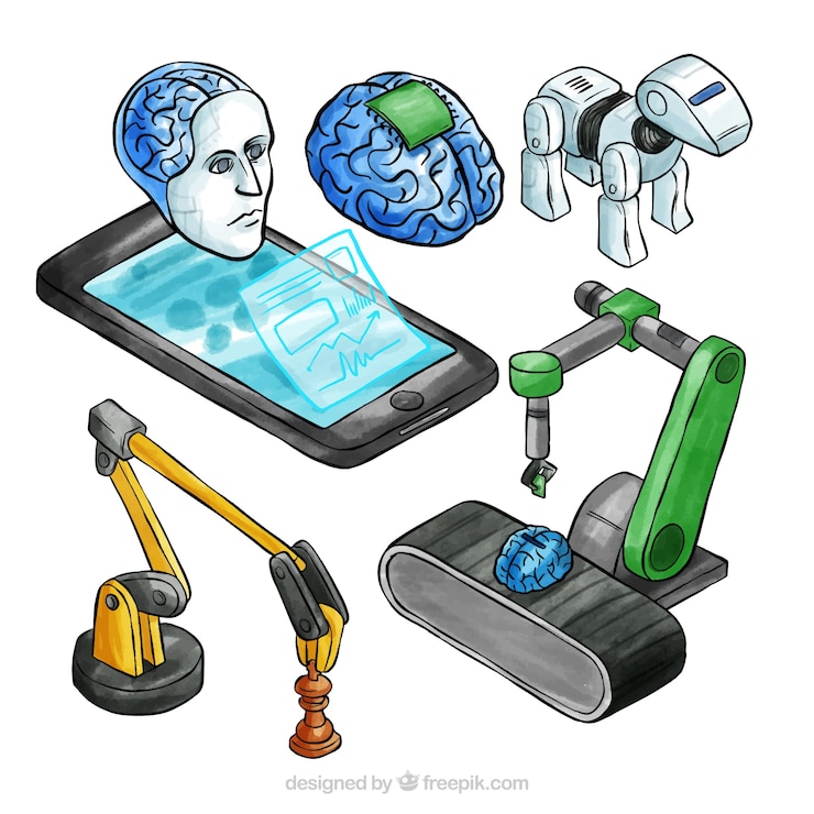 Vector gratuito colección de elementos de inteligencia artificial en estilo isométrico