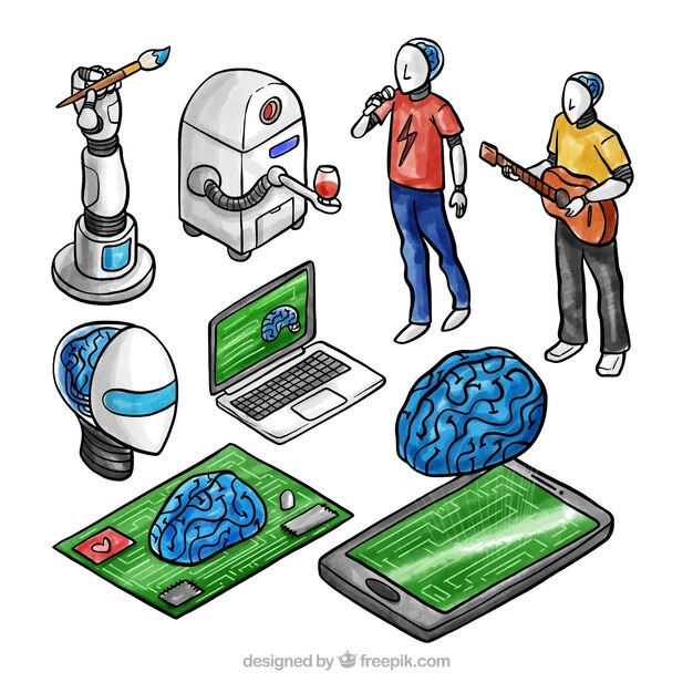 Colección de elementos de inteligencia artificial en estilo isométrico