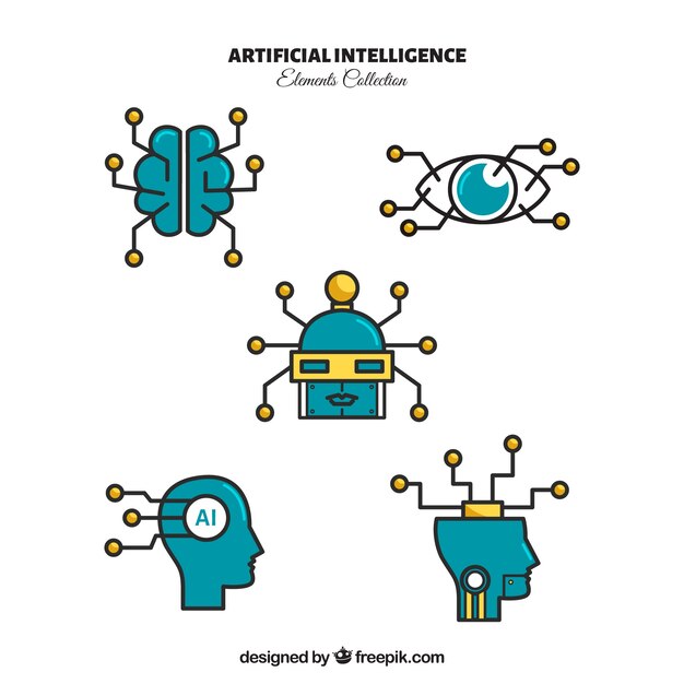 Colección de elementos de inteligencia artificial en estilo plano