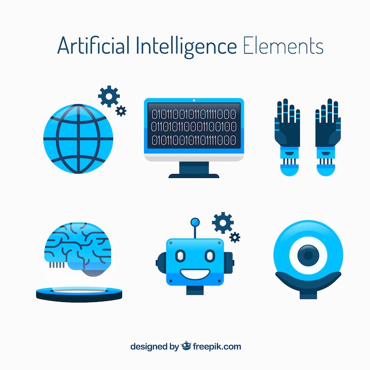 Vector gratuito colección de elementos de inteligencia artificial en estilo plano