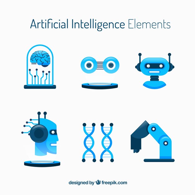 Colección de elementos de inteligencia artificial en estilo plano