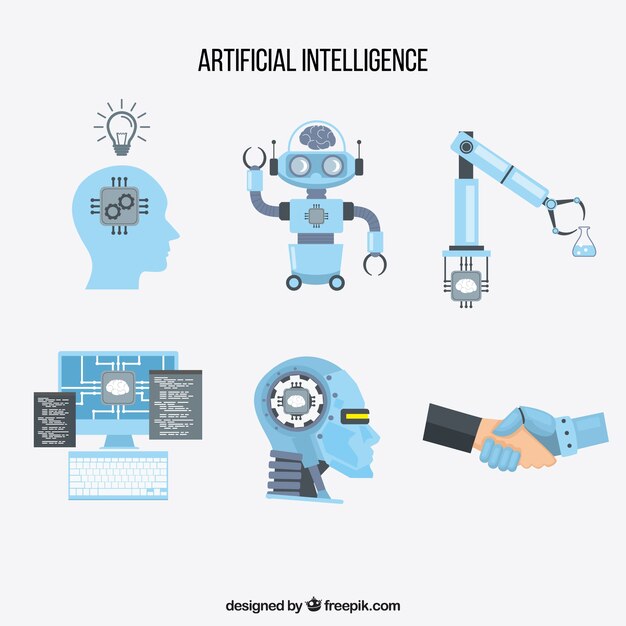 Colección de elementos de inteligencia artificial en estilo plano