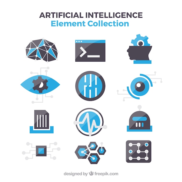 Colección de elementos de inteligencia artificial en estilo plano