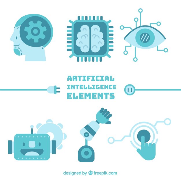 Colección de elementos inteligencia artificial en estilo plano