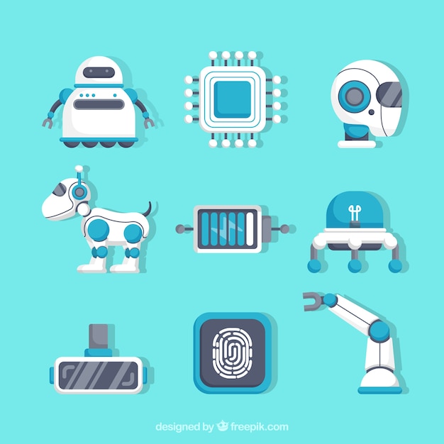Colección de elementos de inteligencia artificial en estilo plano