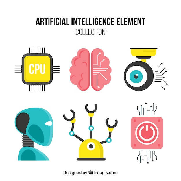 Vector gratuito colección de elementos de inteligencia artificial en estilo plano