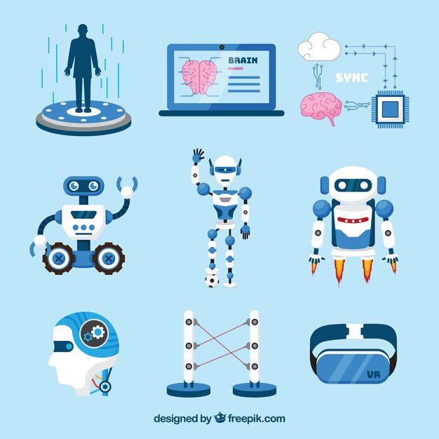 Colección de elementos de inteligencia artificial en estilo plano
