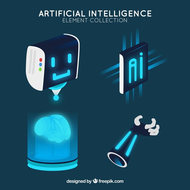 Colección de elementos de inteligencia artificial en estilo plano