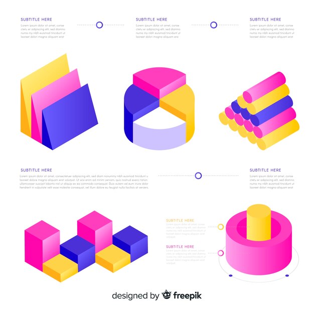 Colección elementos isométricos coloridos infografía