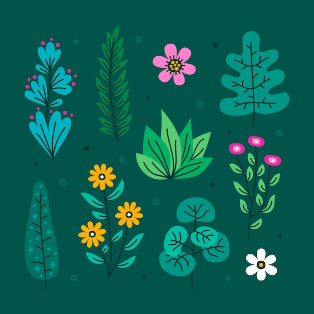Colección de elementos de jardín botánico de diseño plano