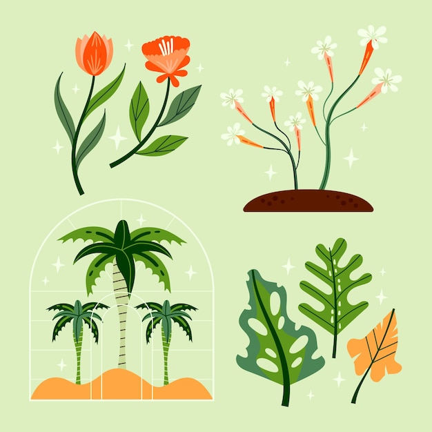 Vector gratuito colección de elementos del jardín botánico.