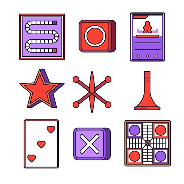 Colección de elementos de juegos de mesa dibujados a mano