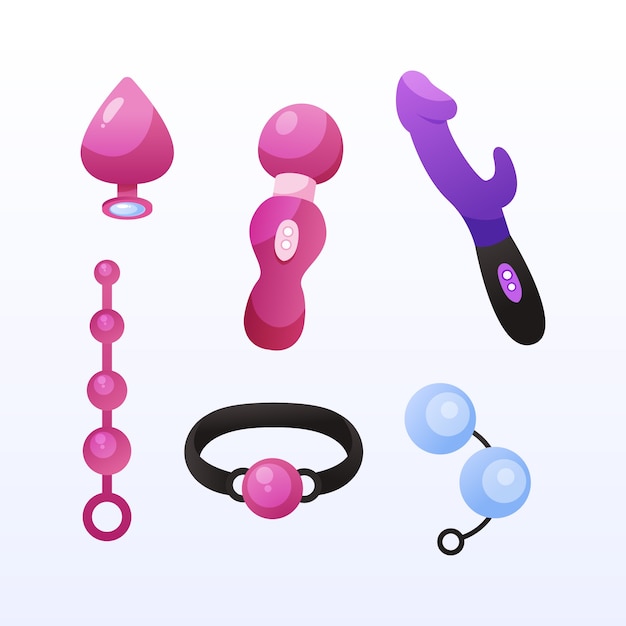 Colección de elementos de juguetes sexuales degradados.
