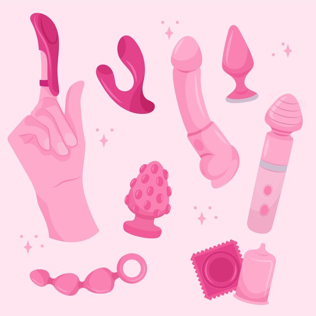 Colección de elementos de juguetes sexuales dibujados a mano