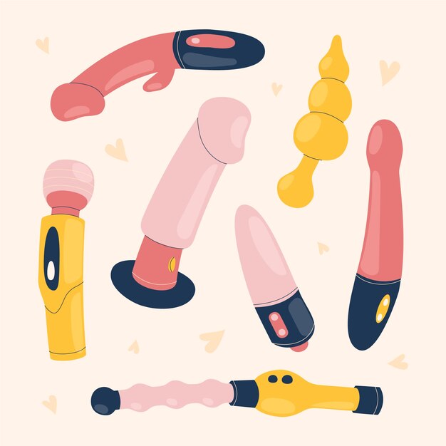 Colección de elementos de juguetes sexuales dibujados a mano