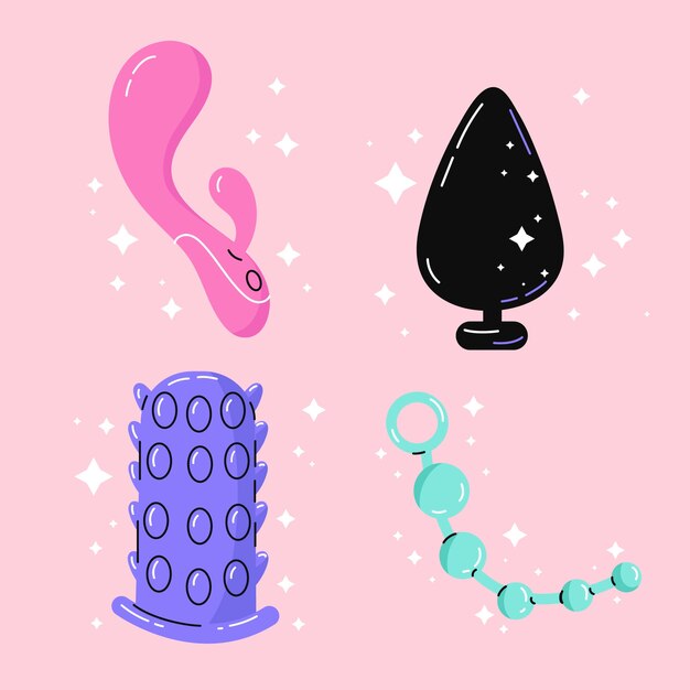 Colección de elementos de juguetes sexuales dibujados a mano
