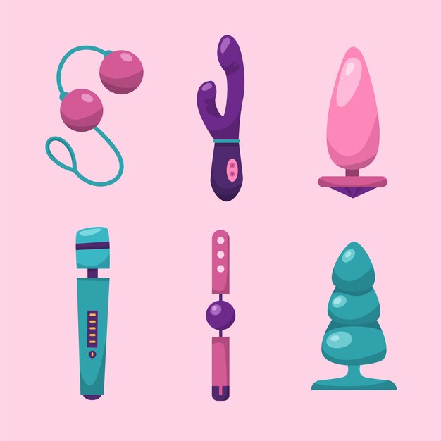 Colección de elementos de juguetes sexuales.