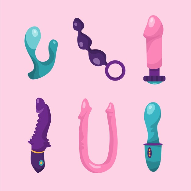 Colección de elementos de juguetes sexuales.