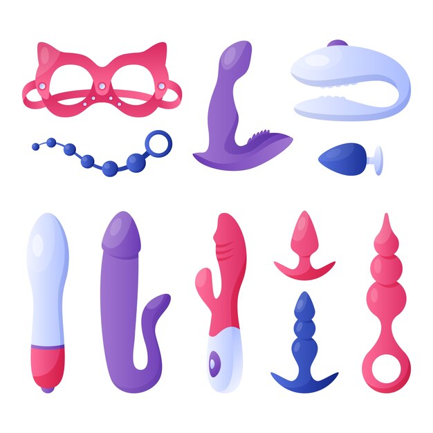 Colección de elementos de juguetes sexuales.